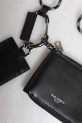 Dolce & Gabbana Black Leather Lanyard Zip Around Card Holder Wallet -   -  Dolce & Gabbana.