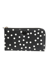 Dolce & Gabbana Black White Dotted Leather Zip Around Continental Wallet - - Dolce & Gabbana.