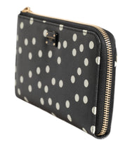Dolce & Gabbana Black White Dotted Leather Zip Around Continental Wallet - - Dolce & Gabbana.