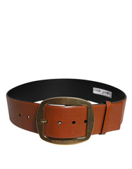 Dolce & Gabbana Brown Leather Gold Metal Buckle Classic Belt -   -  Dolce & Gabbana.