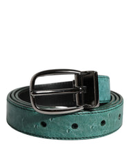 Dolce & Gabbana Green Ostrich Leather Silver Metal Buckle Belt -   -  Dolce & Gabbana.