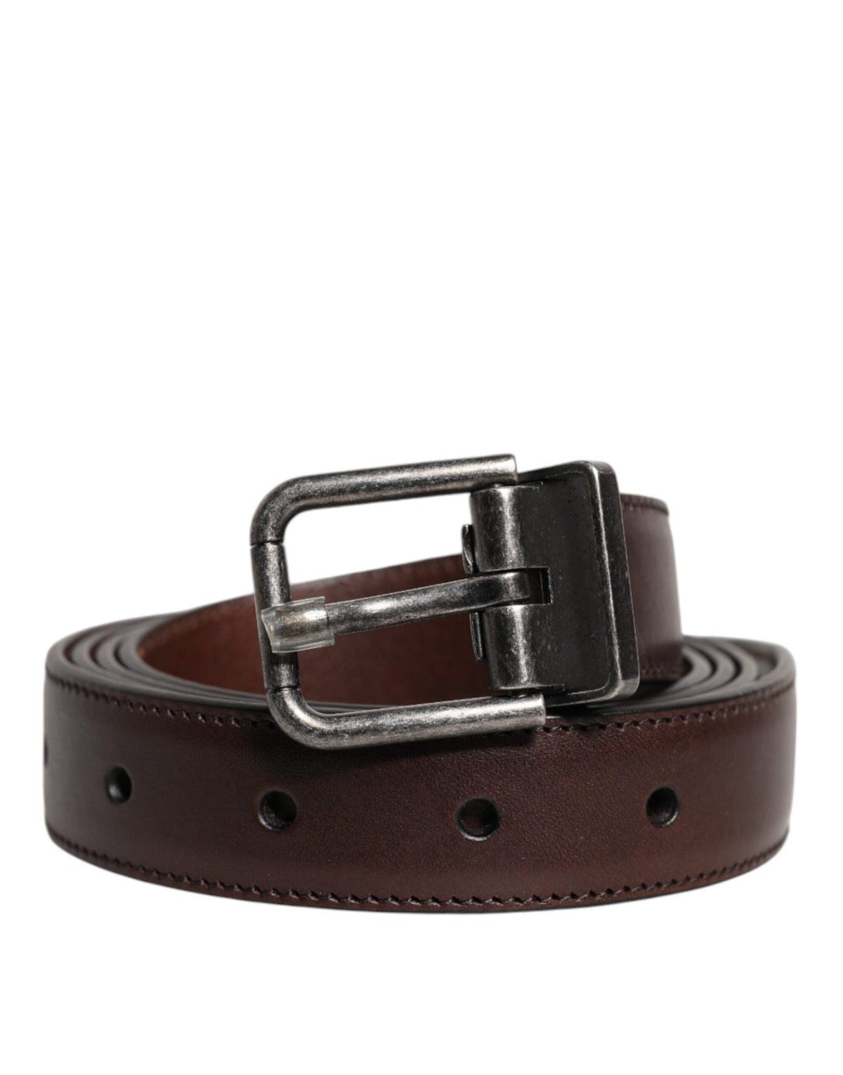Dolce & Gabbana Brown Leather Silver Metal Buckle Belt -   -  Dolce & Gabbana.