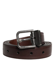 Dolce & Gabbana Brown Leather Silver Metal Buckle Belt -   -  Dolce & Gabbana.