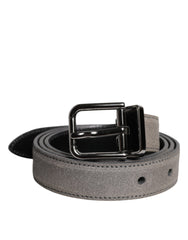 Dolce & Gabbana Gray Leather Silver Tone Metal Buckle Belt -   -  Dolce & Gabbana.