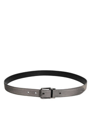 Dolce & Gabbana Gray Leather Silver Tone Metal Buckle Belt -   -  Dolce & Gabbana.
