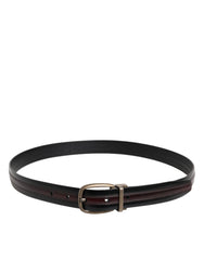 Dolce & Gabbana Black Burgundy Calfskin Metal Logo Buckle Belt -   -  Dolce & Gabbana.
