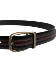 Dolce & Gabbana Black Burgundy Calfskin Metal Logo Buckle Belt -   -  Dolce & Gabbana.