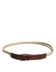 Dolce & Gabbana Brown Jute Leather Woven Metal Buckle Belt -   -  Dolce & Gabbana.