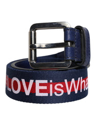Dolce & Gabbana Blue Cotton Leather Printed Metal Buckle Belt -   -  Dolce & Gabbana.