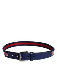 Dolce & Gabbana Blue Cotton Leather Printed Metal Buckle Belt -   -  Dolce & Gabbana.