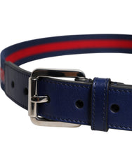 Dolce & Gabbana Blue Cotton Leather Printed Metal Buckle Belt -   -  Dolce & Gabbana.