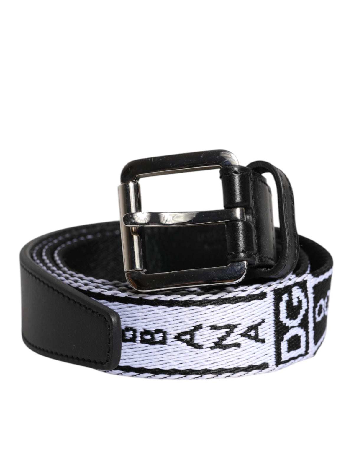 Dolce & Gabbana Black White Printed Metal Logo Buckle Belt -   -  Dolce & Gabbana.