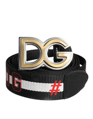 Dolce & Gabbana Black White Printed Metal Logo Buckle Belt -   -  Dolce & Gabbana.