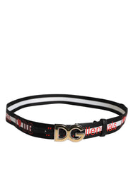 Dolce & Gabbana Black White Printed Metal Logo Buckle Belt -   -  Dolce & Gabbana.