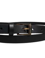 Dolce & Gabbana Black Calfskin Classic Metal Logo Buckle Belt -   -  Dolce & Gabbana.