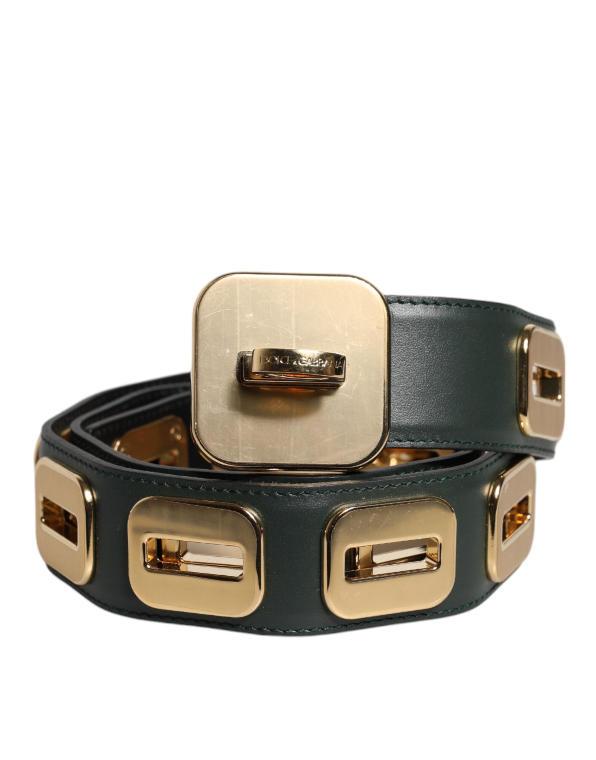 Dolce & Gabbana Green Leather Gold Tone Rotating Buckle Belt -   -  Dolce & Gabbana. Dolce & Gabbana Green Leather Gold Tone Rotating Buckle Belt -   -  Dolce & Gabbana.