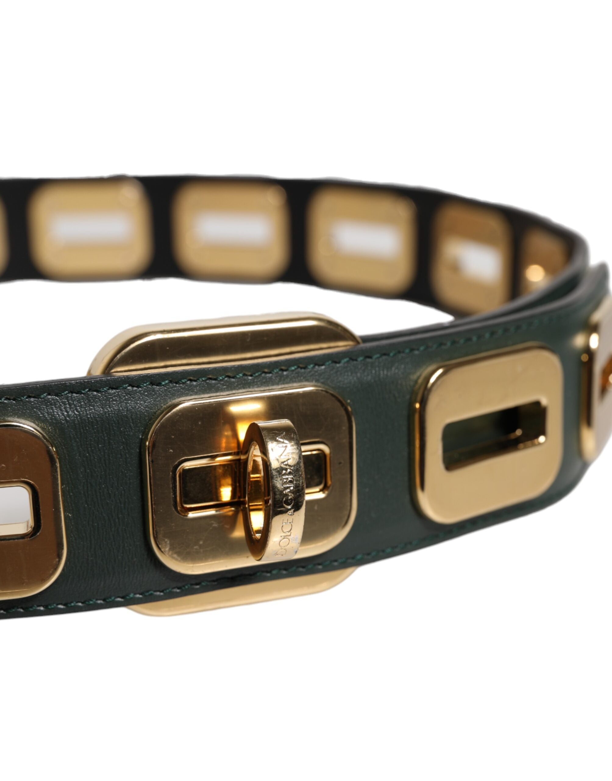 Dolce & Gabbana Green Leather Gold Tone Rotating Buckle Belt -   -  Dolce & Gabbana. Dolce & Gabbana Green Leather Gold Tone Rotating Buckle Belt -   -  Dolce & Gabbana.