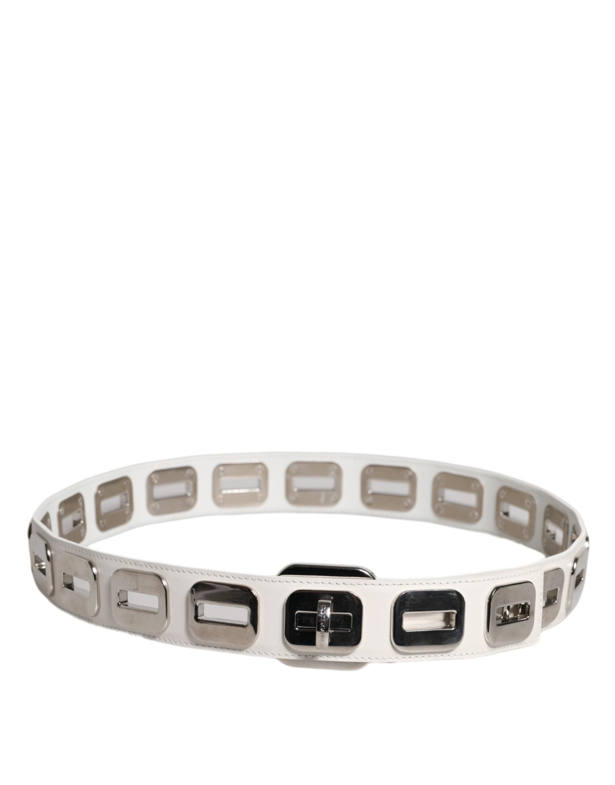 Dolce & Gabbana White Leather Gold Tone Rotating Buckle Belt -   -  Dolce & Gabbana. Dolce & Gabbana White Leather Gold Tone Rotating Buckle Belt -   -  Dolce & Gabbana.