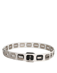 Dolce & Gabbana White Leather Gold Tone Rotating Buckle Belt -   -  Dolce & Gabbana.
