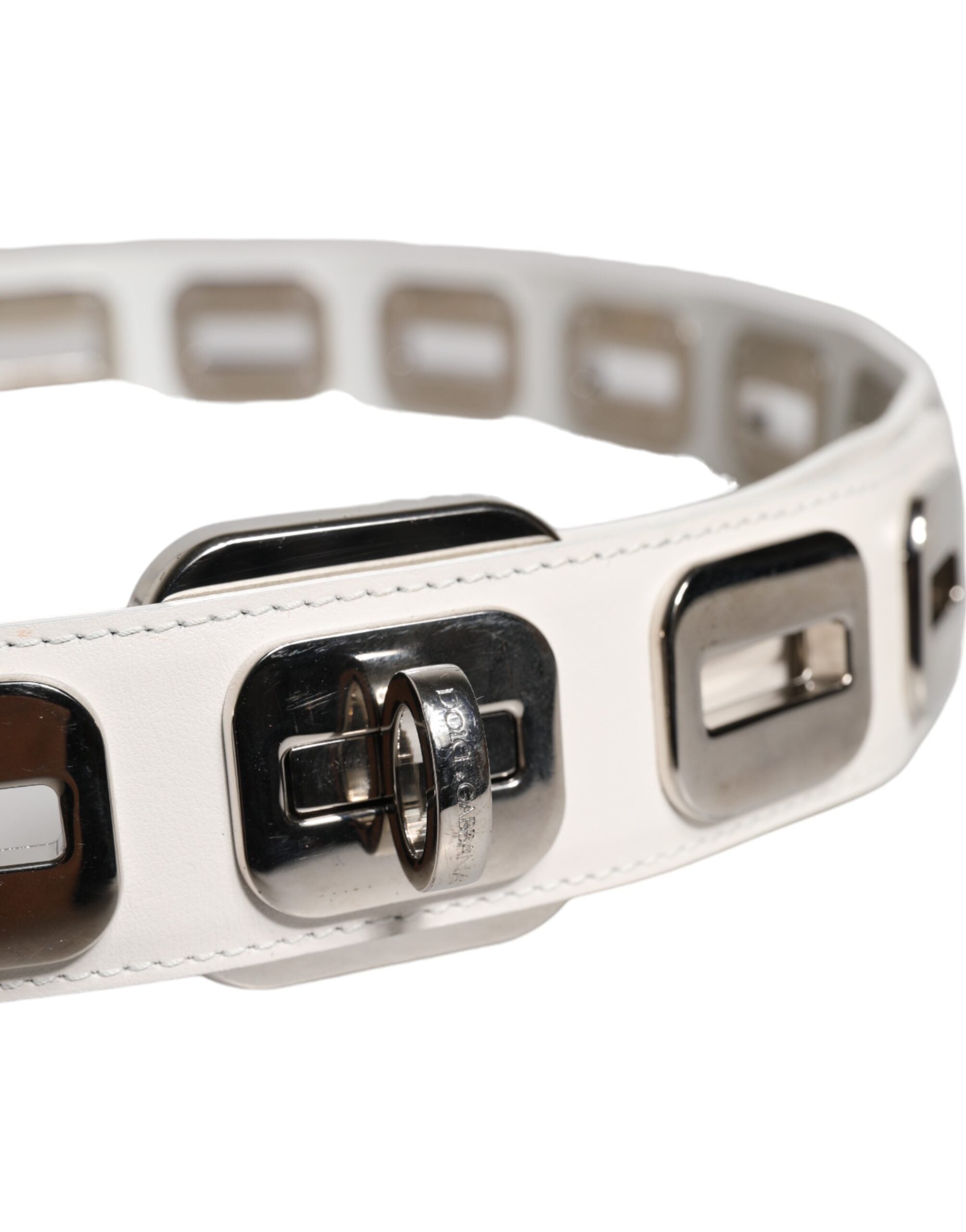 Dolce & Gabbana White Leather Gold Tone Rotating Buckle Belt -   -  Dolce & Gabbana. Dolce & Gabbana White Leather Gold Tone Rotating Buckle Belt -   -  Dolce & Gabbana.