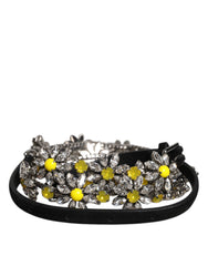 Dolce & Gabbana Black Leather Daisy Crystal Embellish Waist Belt -   -  Dolce & Gabbana.