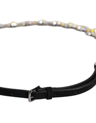 Dolce & Gabbana Black Leather Daisy Crystal Embellish Waist Belt -   -  Dolce & Gabbana.