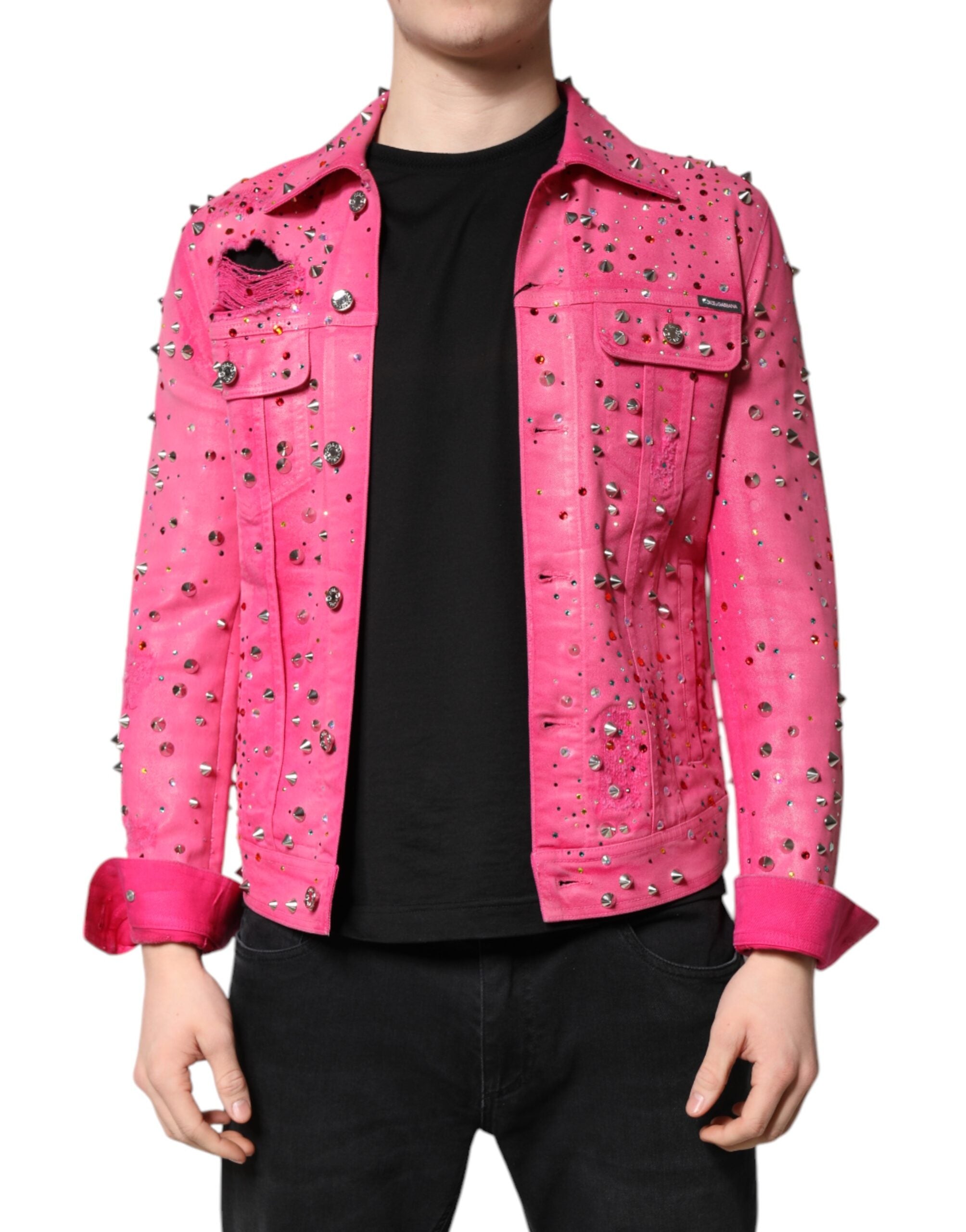 Dolce & Gabbana Pink Crystal Embellished Cotton Denim Jacket -   -  Dolce & Gabbana.