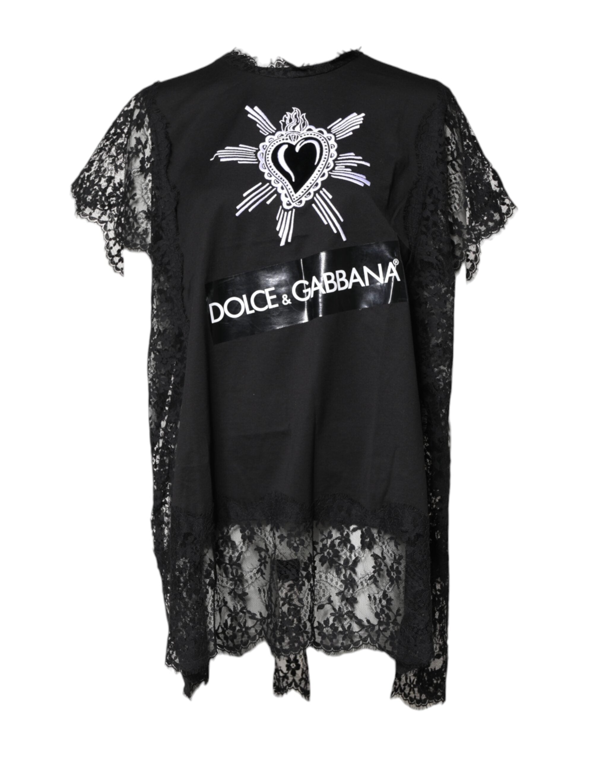 Dolce & Gabbana Black Lace Sheer Sacred Heart Crew Neck Top -   -  Dolce & Gabbana.