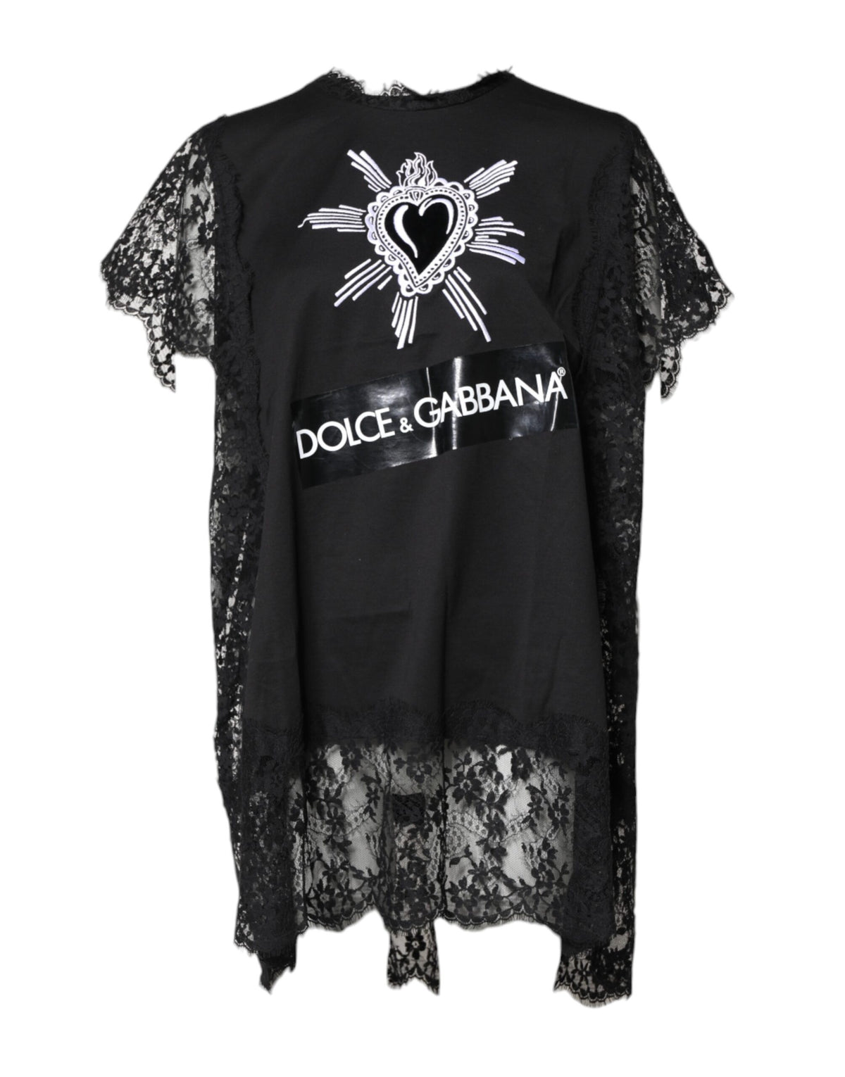 Dolce & Gabbana Black Lace Sheer Sacred Heart Crew Neck Top -   -  Dolce & Gabbana.