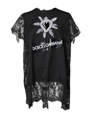 Dolce & Gabbana Black Lace Sheer Sacred Heart Crew Neck Top -   -  Dolce & Gabbana.