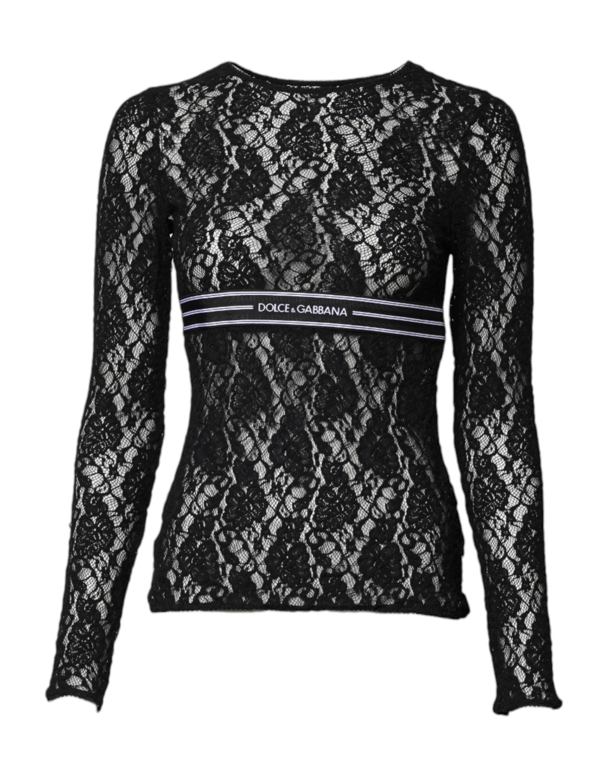Dolce & Gabbana Black Floral Lace Long Sleeves Pullover Top -   -  Dolce & Gabbana.