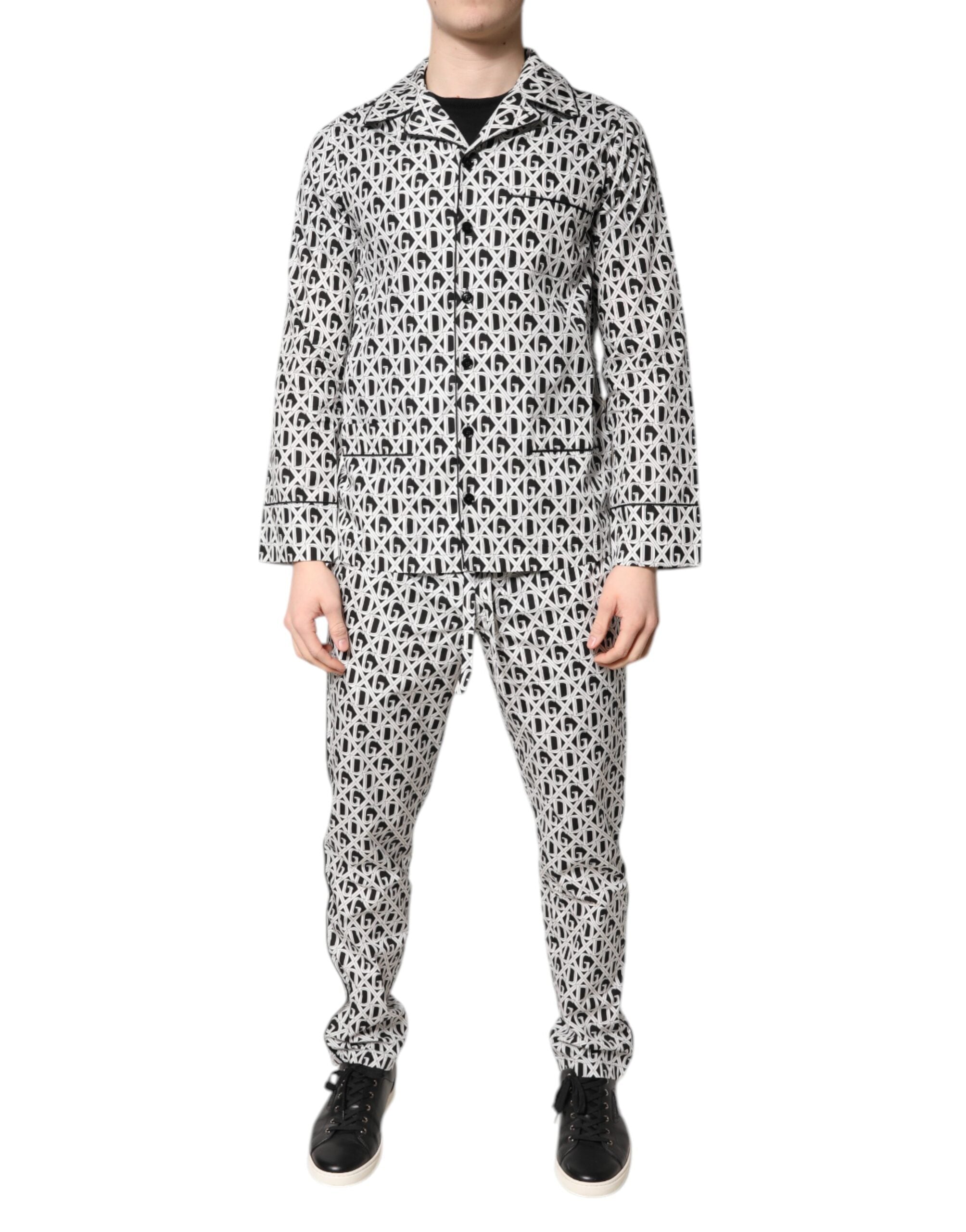 Dolce & Gabbana Black White DG Print Cotton Pajama Set Sleepwear -   -  Dolce & Gabbana.