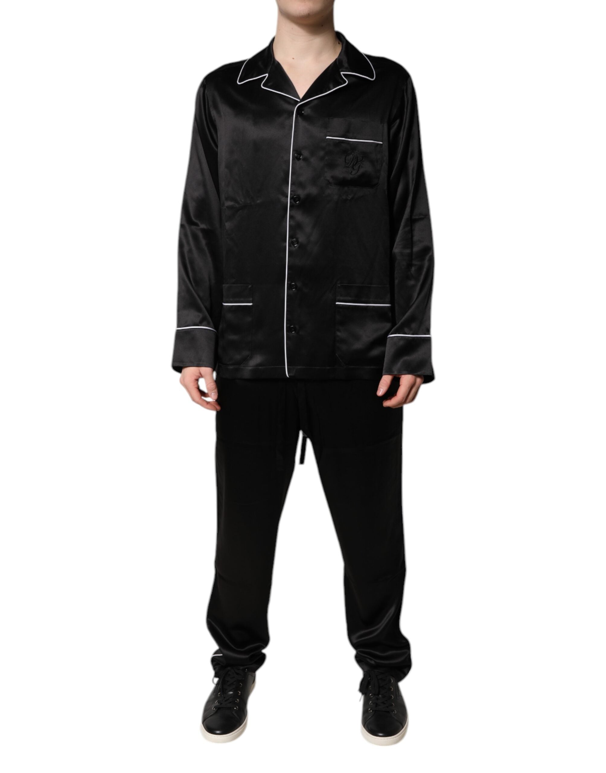 Dolce & Gabbana Black Silk Shirt Pants Pajama Set Sleepwear -   -  Dolce & Gabbana.