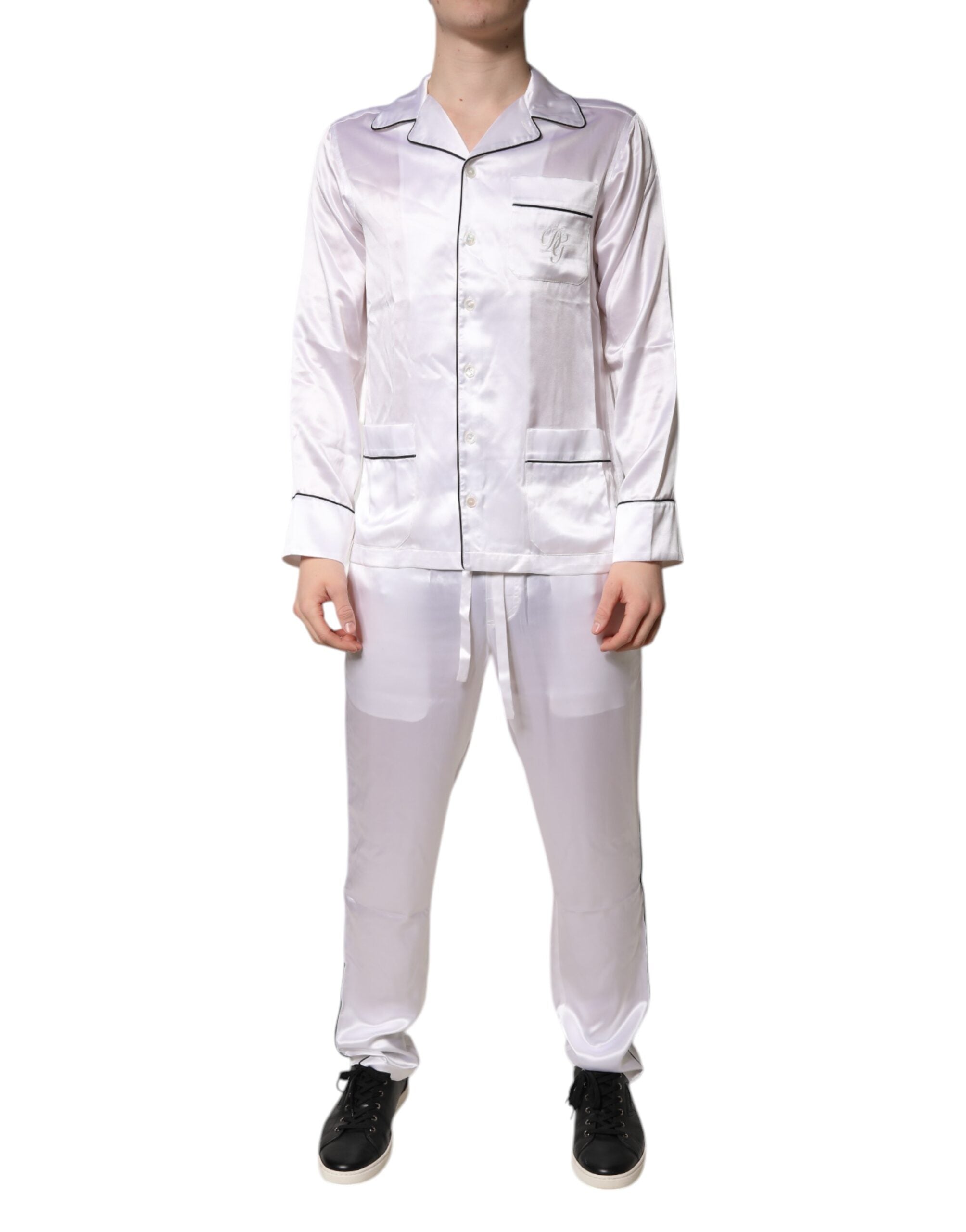 Dolce & Gabbana White Satin Silk Men Pajama Set Sleepwear -   -  Dolce & Gabbana.
