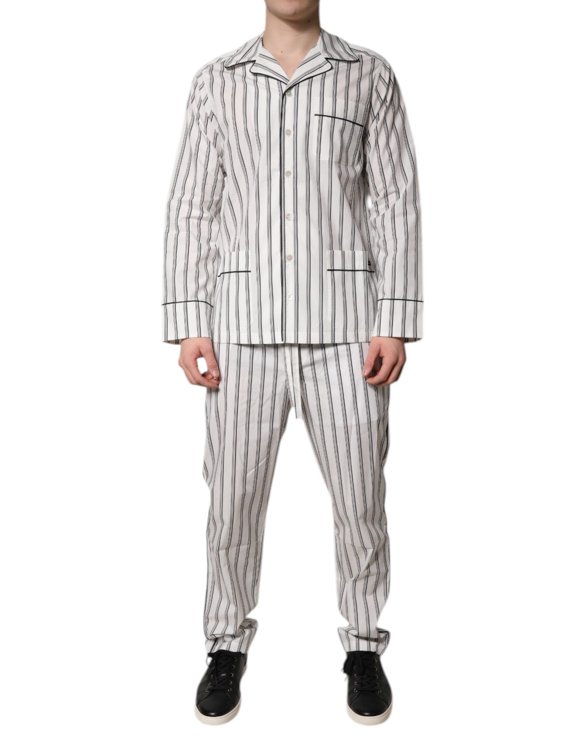 Dolce & Gabbana White Black Stripes Cotton Men Pajama Set Sleepwear -   -  Dolce & Gabbana.