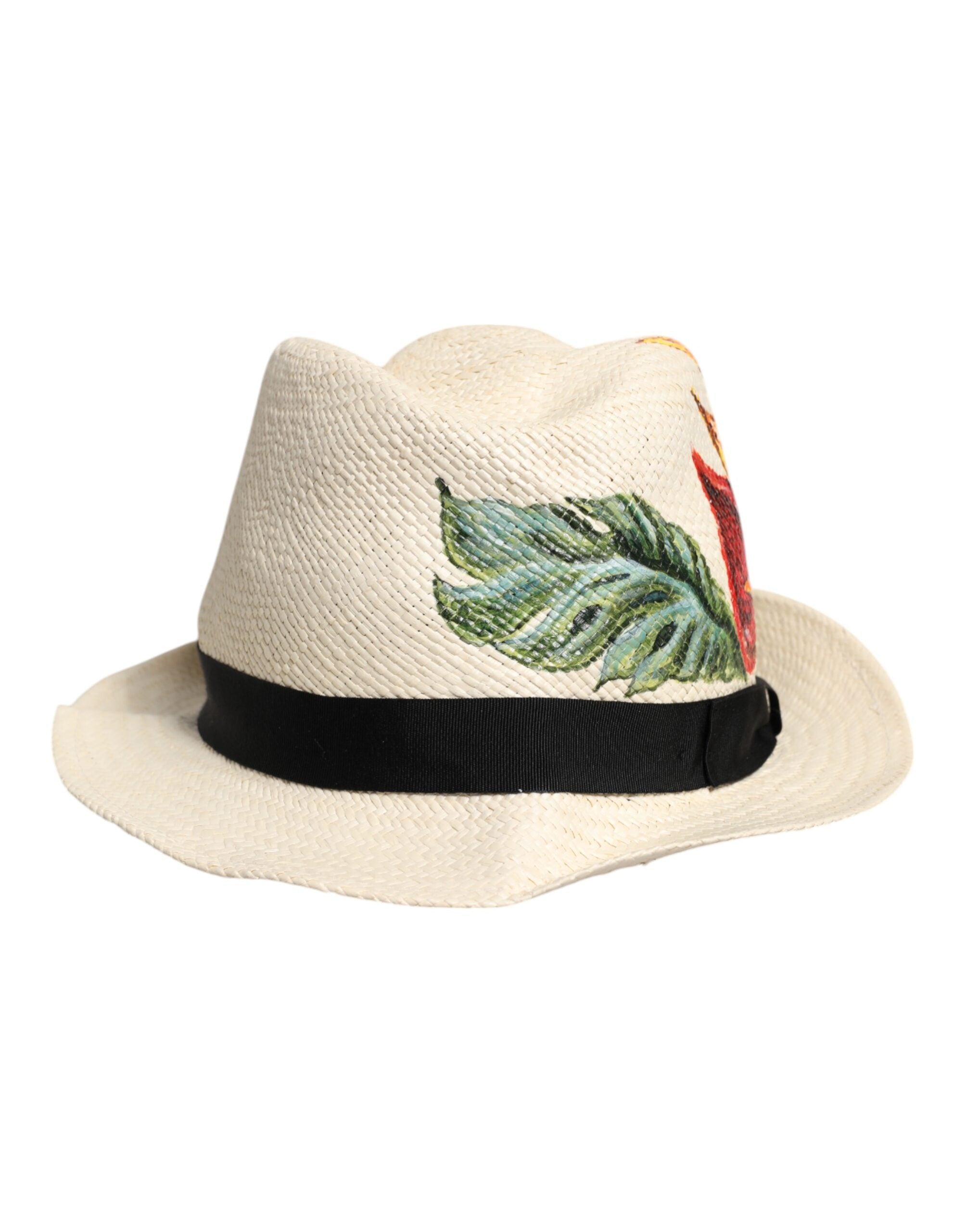 Dolce & Gabbana Beige Floral Print Straw Wide Brim Fedora Hat -   -  Dolce & Gabbana.