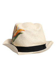 Dolce & Gabbana Beige Floral Print Straw Wide Brim Fedora Hat -   -  Dolce & Gabbana.