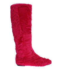Dolce & Gabbana Pink Lamb Fur Leather Flat Boots -   -  Dolce & Gabbana.