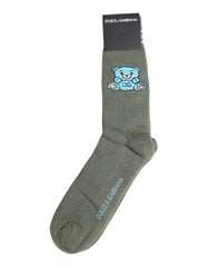 Dolce & Gabbana Gray Cotton DG Bear Mid Calf Socks -   -  Dolce & Gabbana.