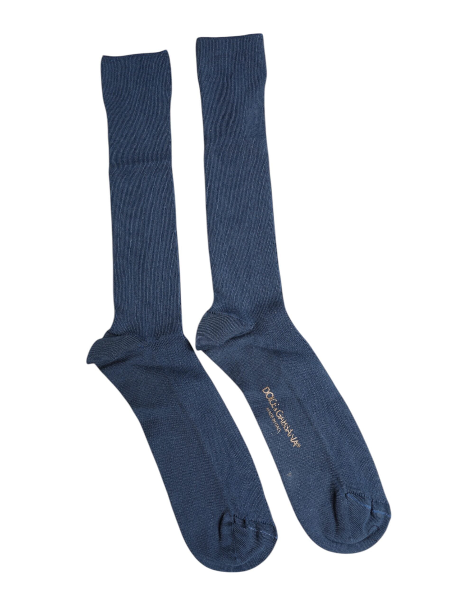 Dolce & Gabbana Blue Cotton DG Logo Over The Calf Socks - - Dolce & Gabbana.