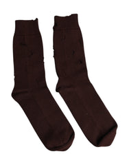 Dolce & Gabbana Brown Solid Cotton Stretch Mid Calf Socks - - Dolce & Gabbana.