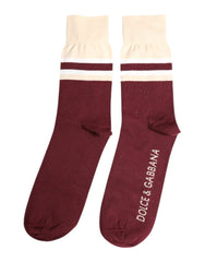 Dolce & Gabbana Burgundy Stretch Logo Print Mid Calf Socks -   -  Dolce & Gabbana.