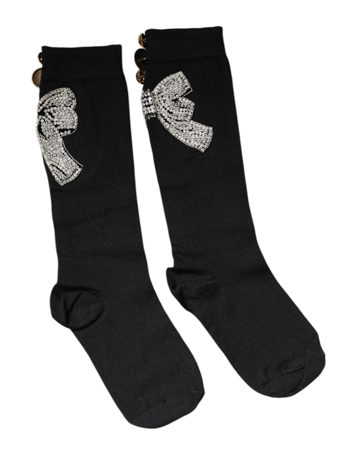 Dolce & Gabbana Black Knit Floral Crystal Embellishment Socks -   -  Dolce & Gabbana.
