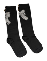 Dolce & Gabbana Black Knit Floral Crystal Embellishment Socks -   -  Dolce & Gabbana.