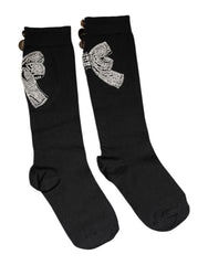 Dolce & Gabbana Black Knit Floral Crystal Embellishment Socks -   -  Dolce & Gabbana.