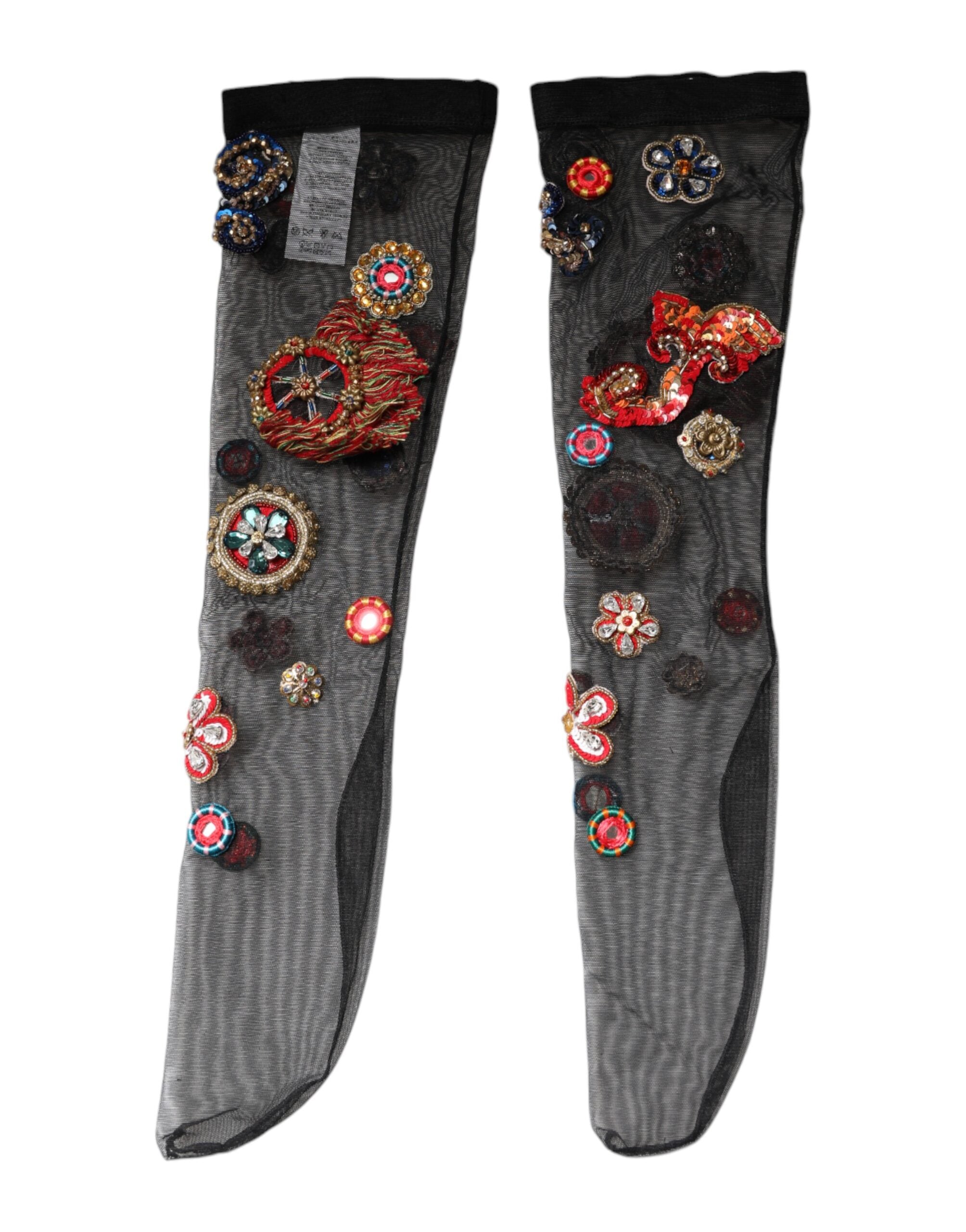 Dolce & Gabbana Black Stretch Carretto Crystal Stockings Socks -   -  Dolce & Gabbana. Dolce & Gabbana Black Stretch Carretto Crystal Stockings Socks -   -  Dolce & Gabbana.