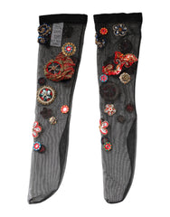 Dolce & Gabbana Black Stretch Carretto Crystal Stockings Socks -   -  Dolce & Gabbana.