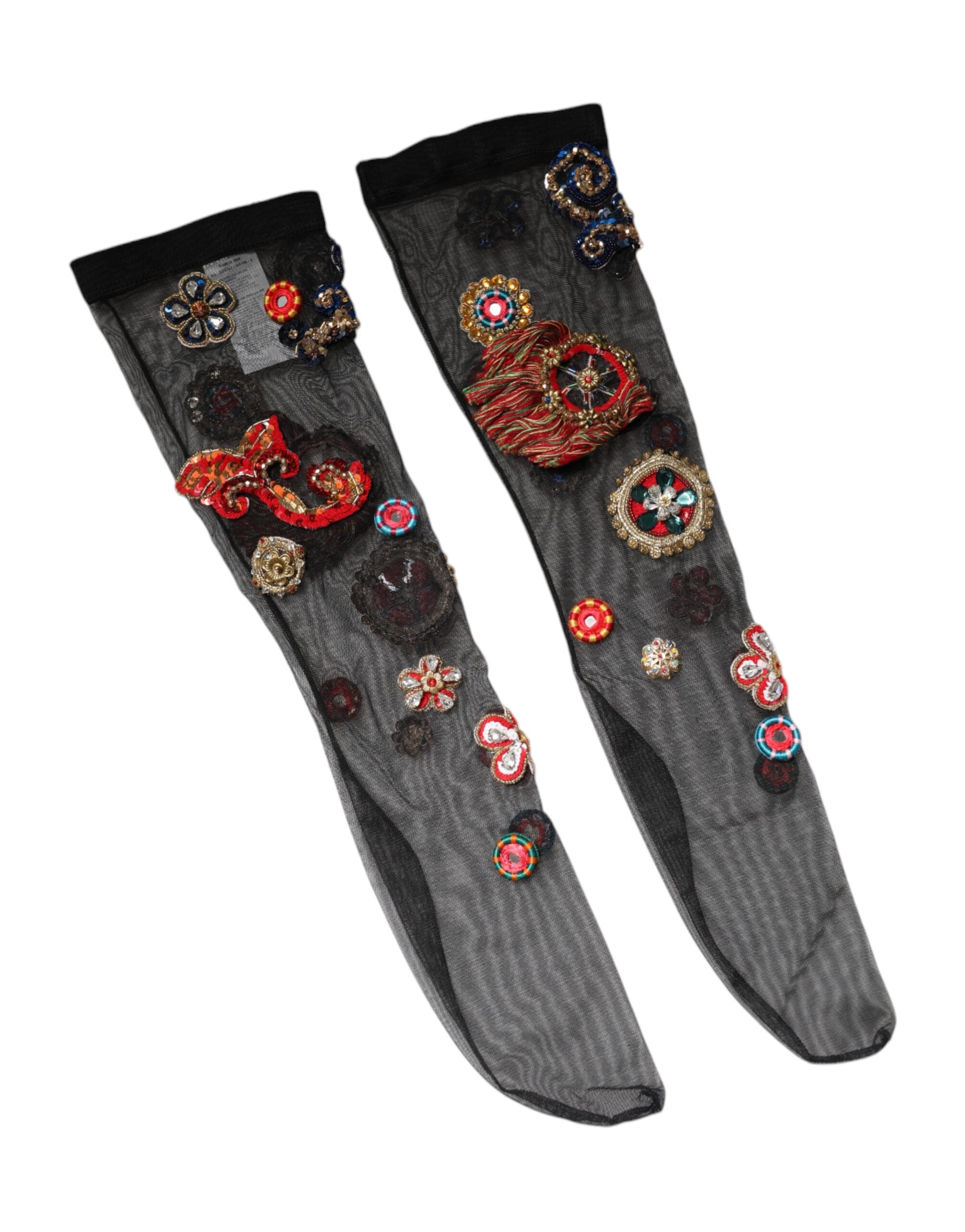 Dolce & Gabbana Black Stretch Carretto Crystal Stockings Socks -   -  Dolce & Gabbana. Dolce & Gabbana Black Stretch Carretto Crystal Stockings Socks -   -  Dolce & Gabbana.