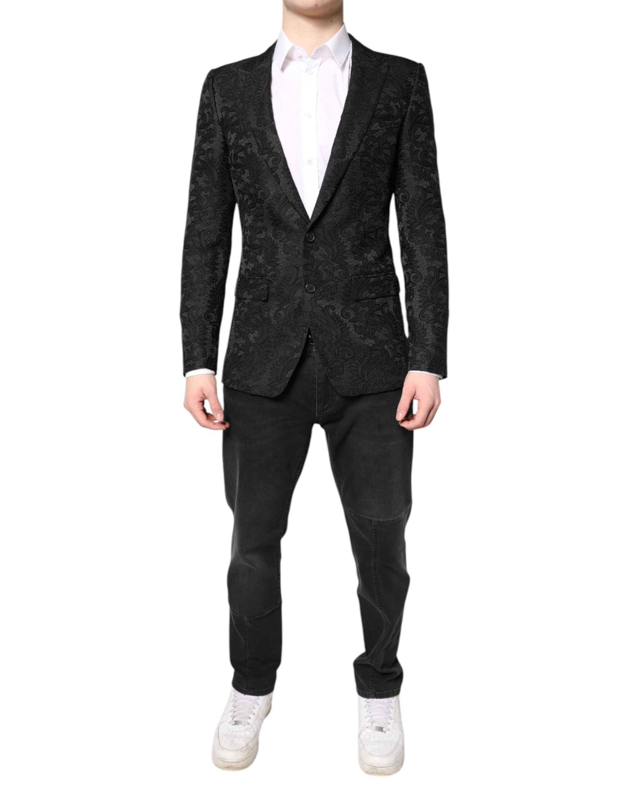 Dolce & Gabbana Black Floral Jacquard Coat Jacket Blazer -   -  Dolce & Gabbana.