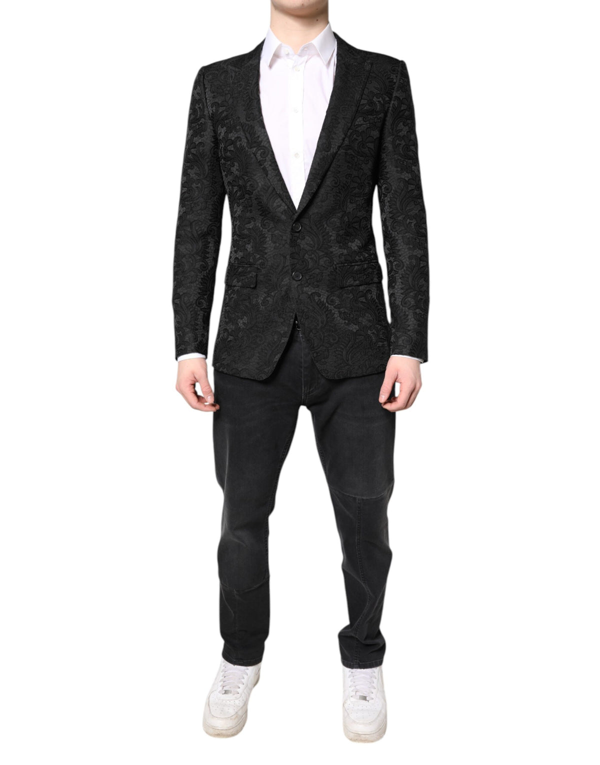 Dolce & Gabbana Black Floral Jacquard Coat Jacket Blazer -   -  Dolce & Gabbana.